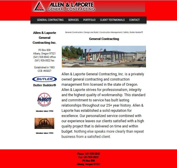 Allen and LaPorte General Contracting Website, Albany, Oregon
