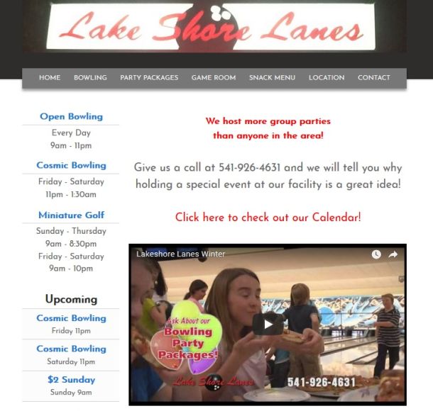 Lakeshore Lanes Bowling Website, Albany, Oregon