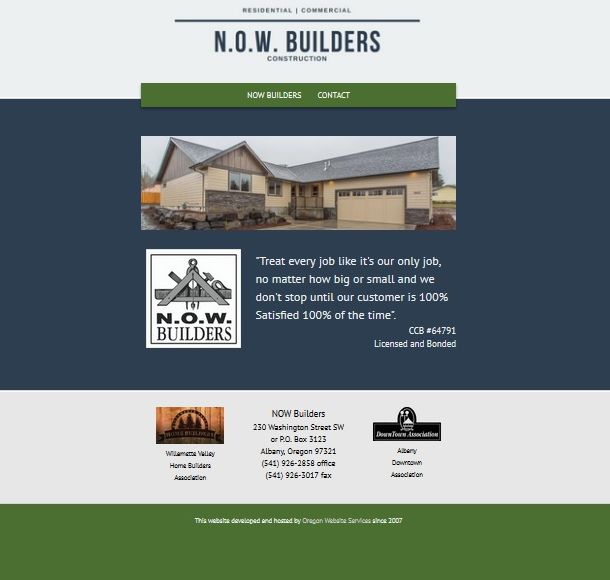NOW Builders Website, Albany, Oregon